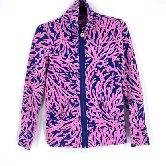 Lilly Pulitzer Women's Popover Coral Reef Skipper Jacket Zip Pink Blue‎ Size XXS - Picture 2 of 11